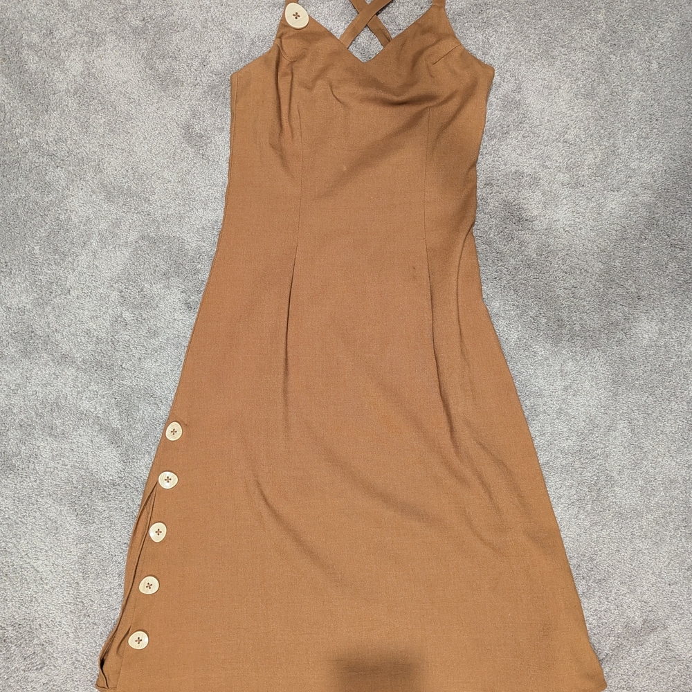 "As Usual" Japanese Brand Orange/Tan Button Midi Dress
